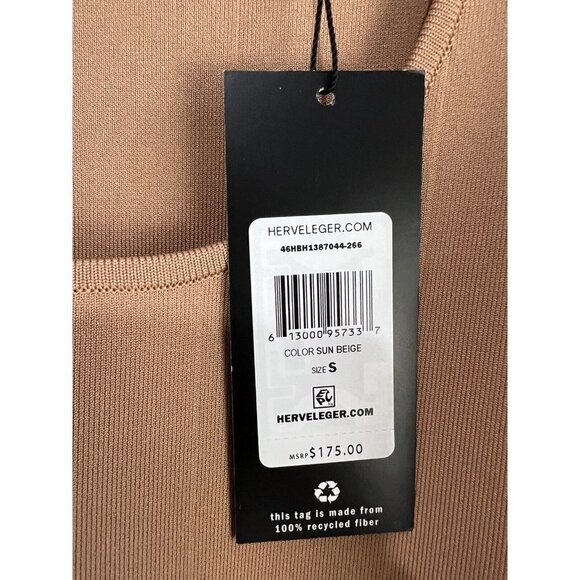 Herve Leger Long Sleeve Scoop Neck Crop Top Sun Beige NWT Small - Picture 8 of 12
